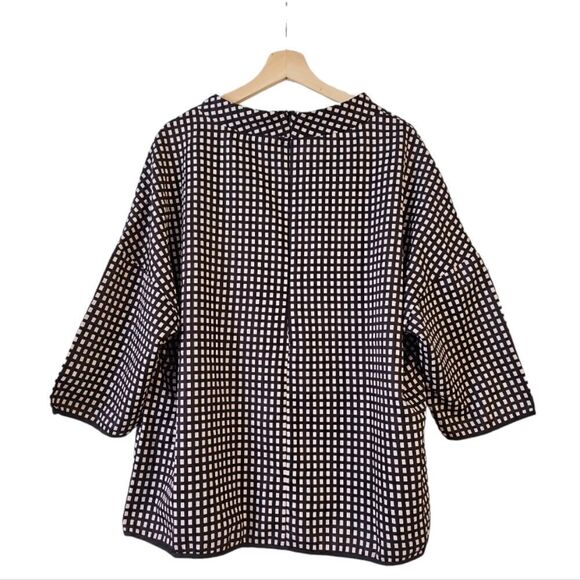FHQ Collection Half Turtleneck 3/4 Sleeve Drop Shoulder Brown Checked Tunic XL - Picture 2 of 10